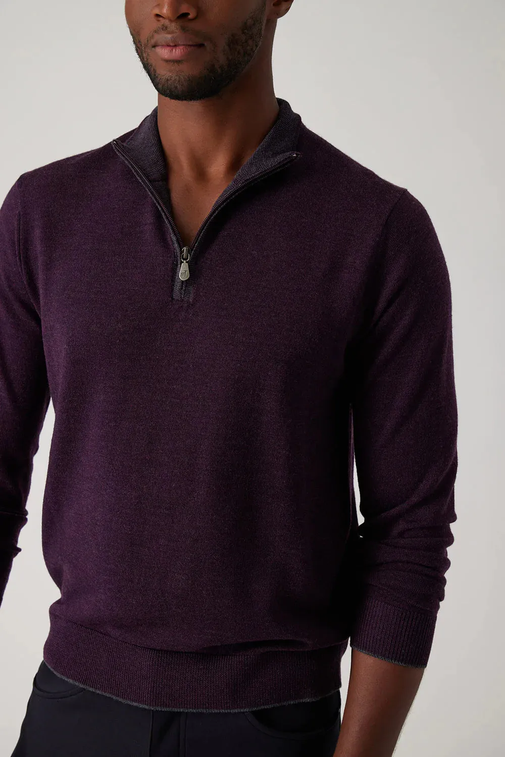 Raffi Merino Zip Mock in Wineberry