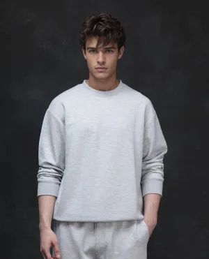 Rare Rabbit Men Renzi Melange Grey Modal Fabric Full Sleeve Crew Neck Baggy Fit Plain Sweatshirt