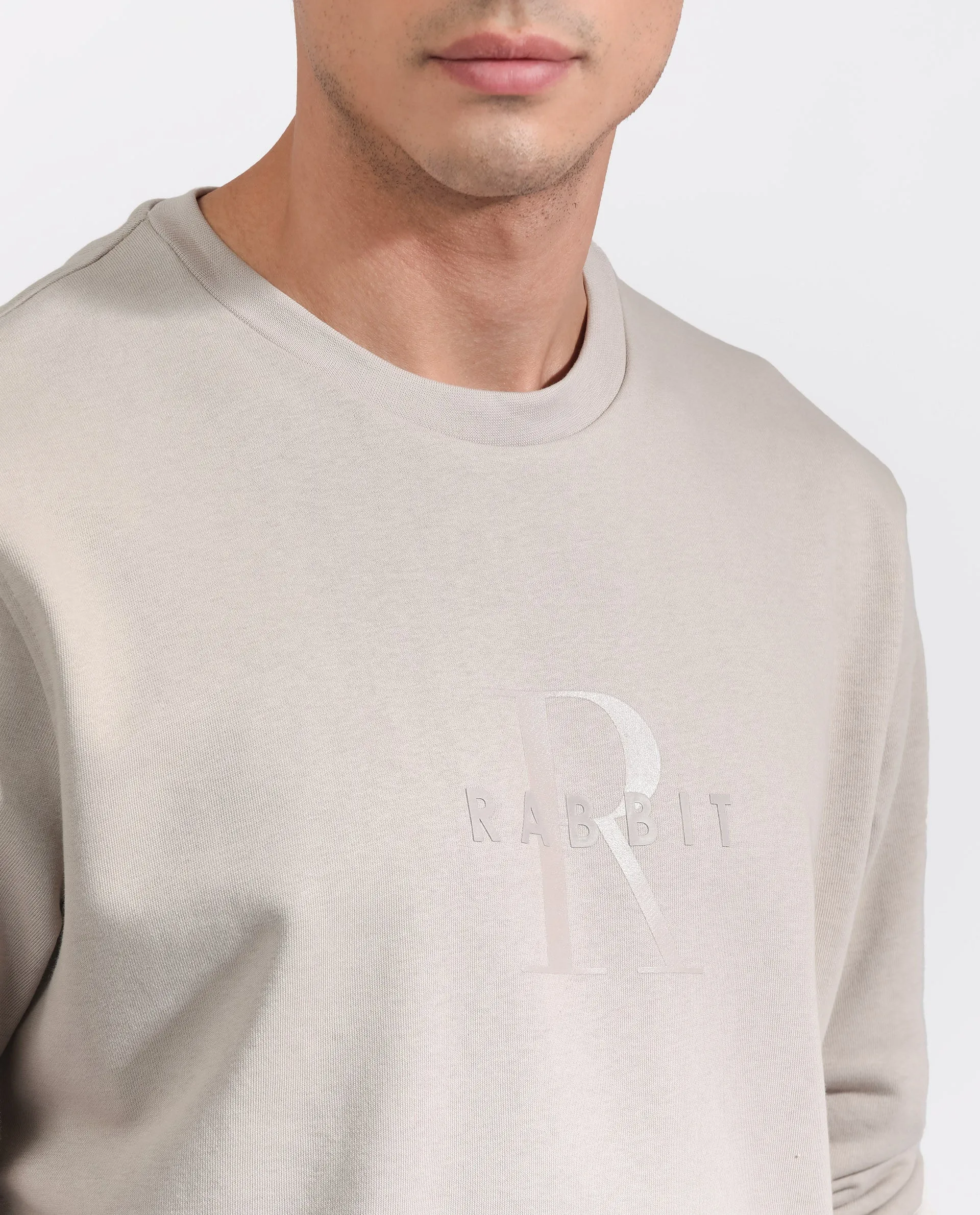 Rare Rabbit Men's Perez Beige Cotton Polyester Full Sleeves Logo Graphic Print Sweatshirt