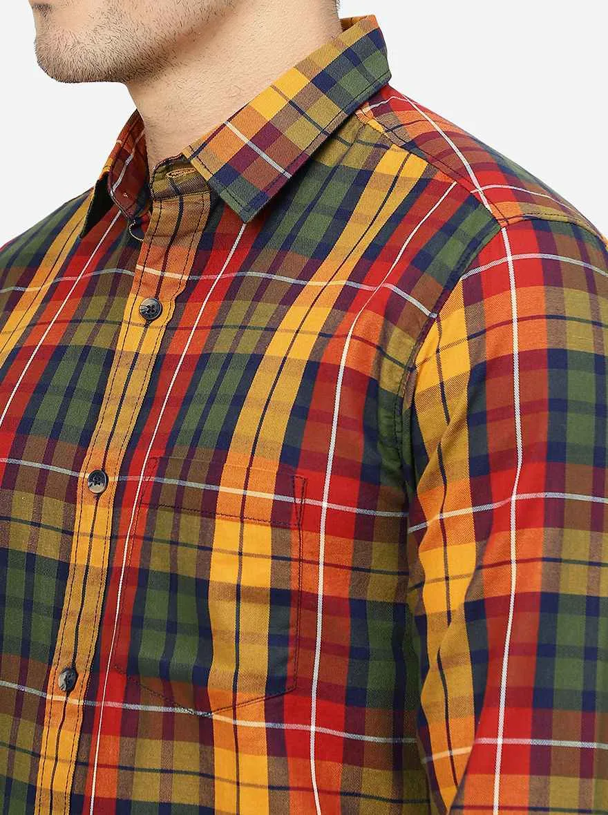 Red & Yellow Checked Slim Fit Casual Shirt | JadeBlue