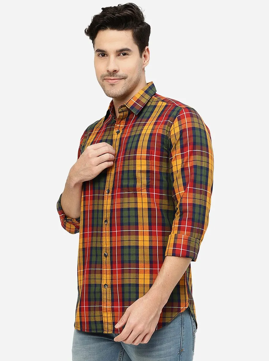 Red & Yellow Checked Slim Fit Casual Shirt | JadeBlue