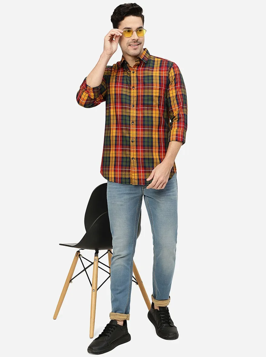 Red & Yellow Checked Slim Fit Casual Shirt | JadeBlue