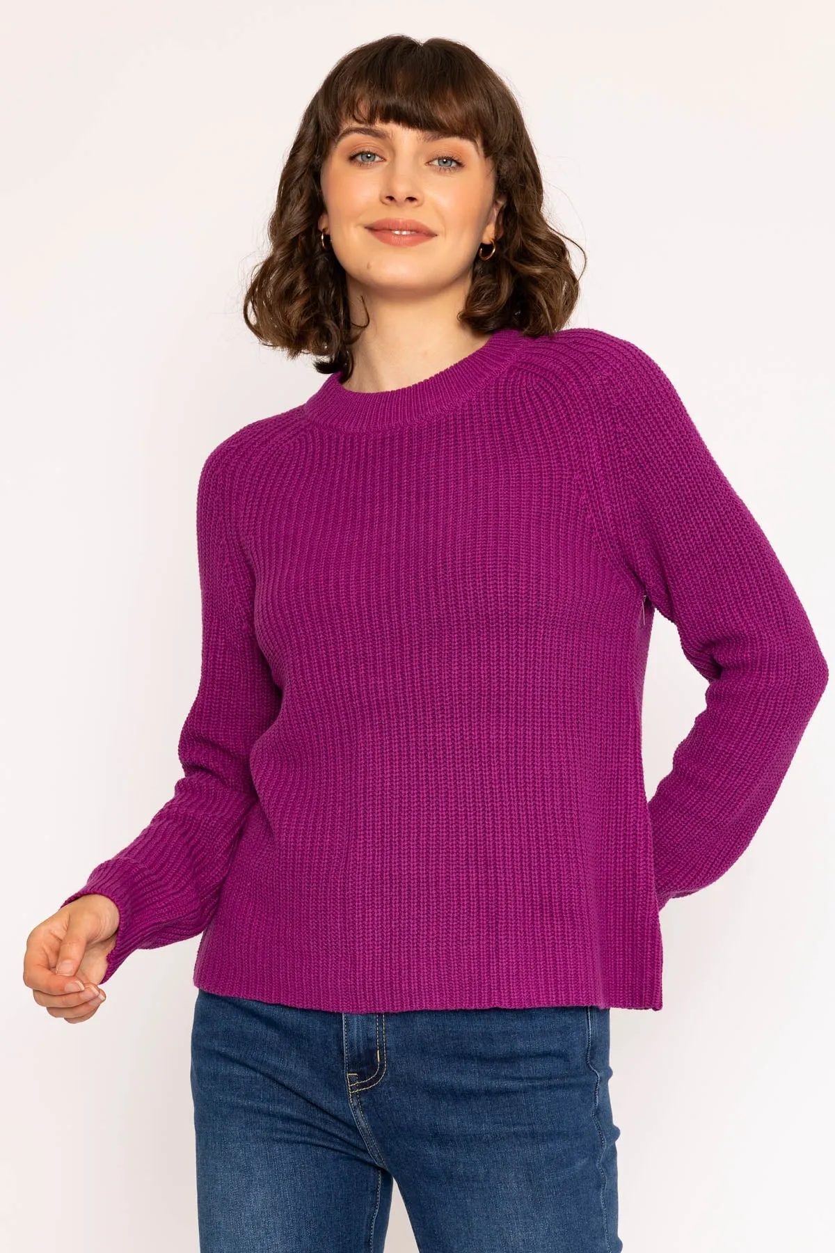 Rib High Neck Knit Jumper in Purple