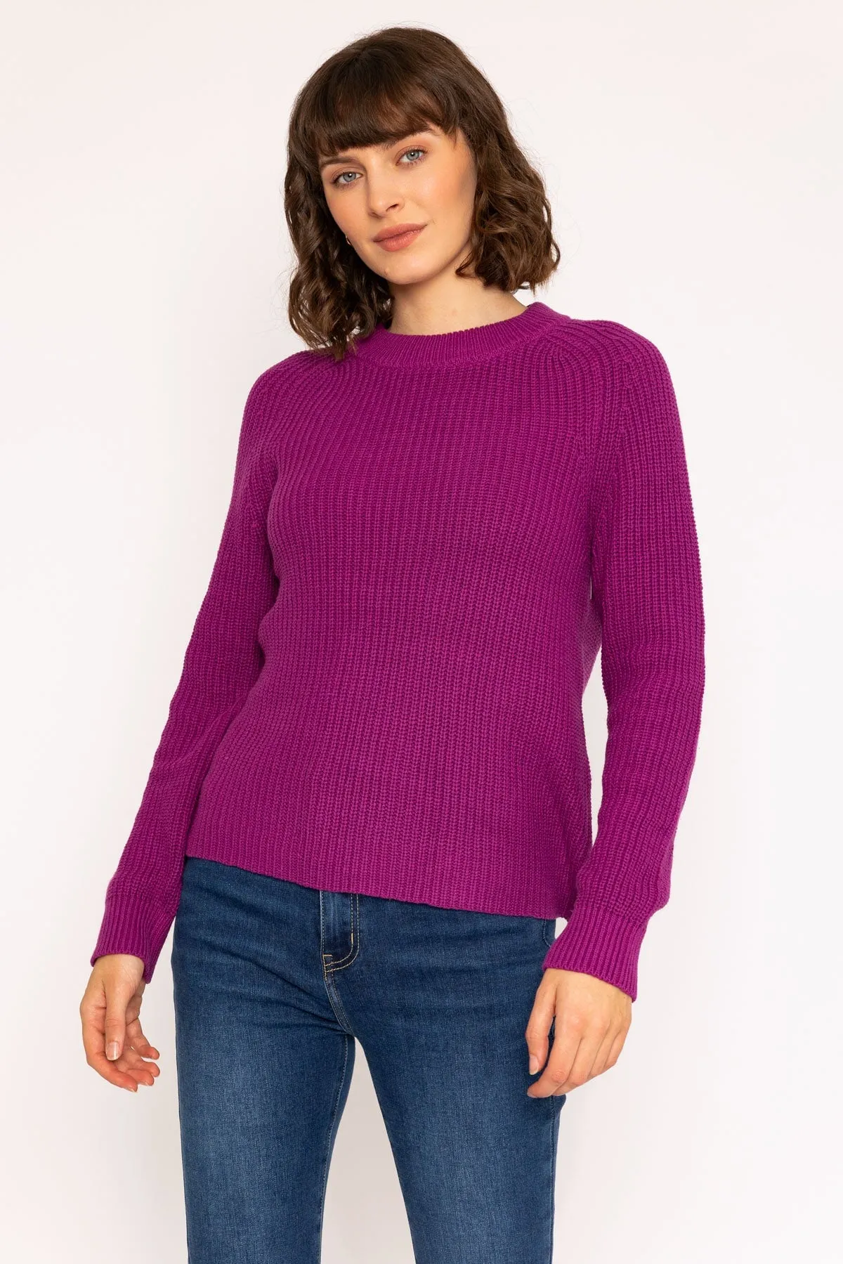 Rib High Neck Knit Jumper in Purple