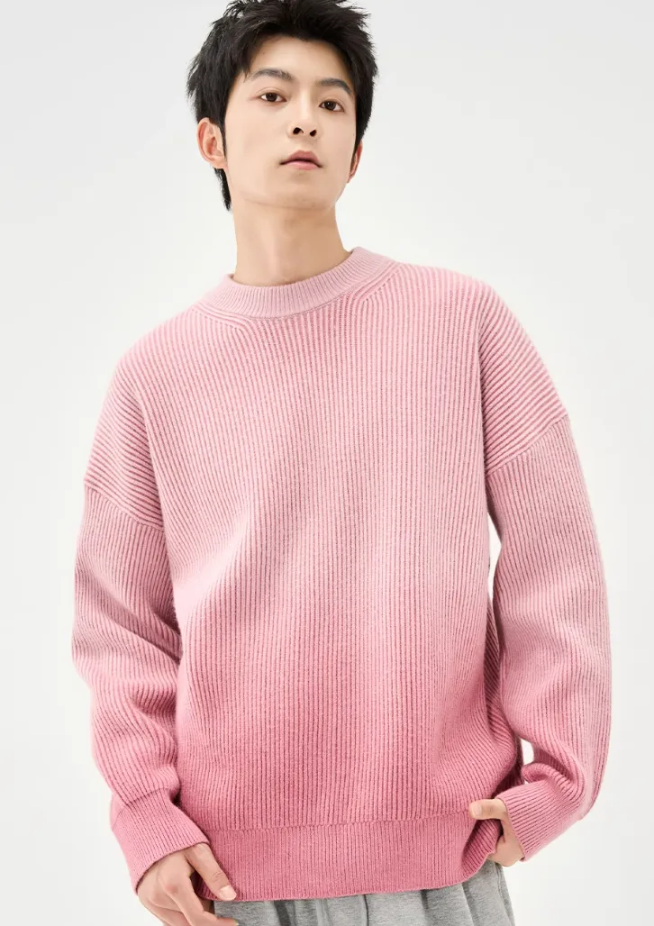 Ribbed Crew Neck Ombre Sweater