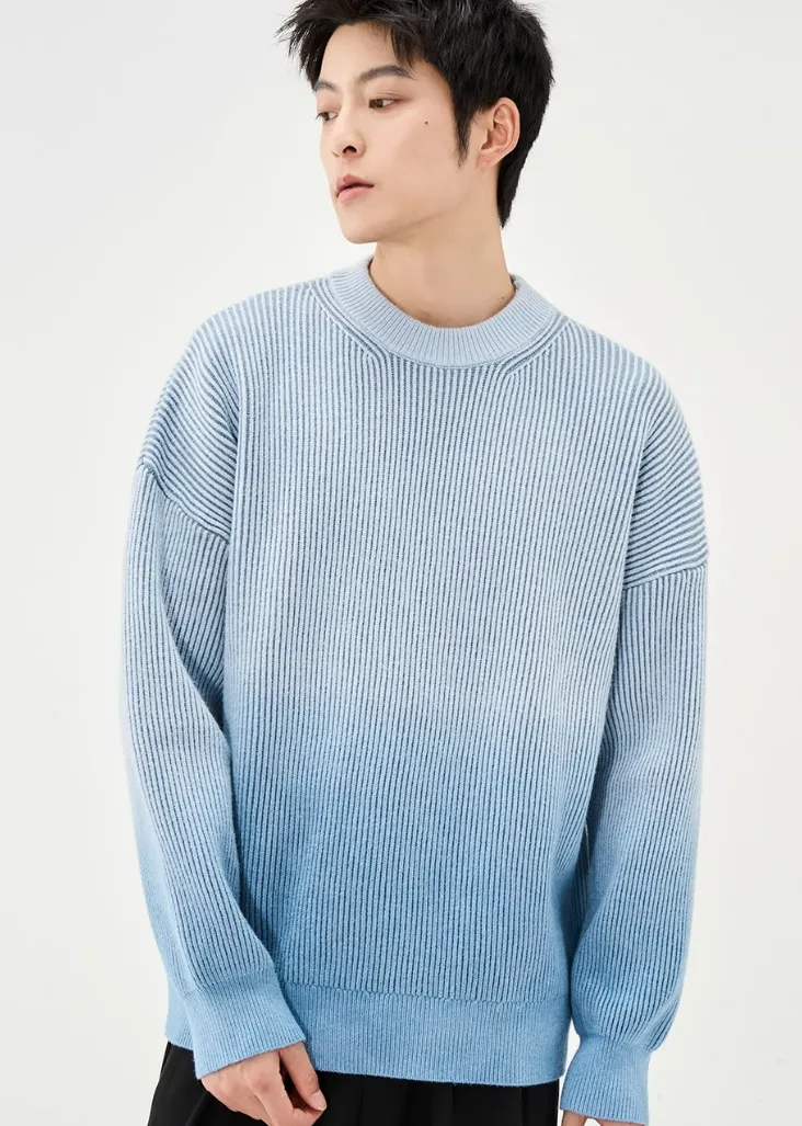 Ribbed Crew Neck Ombre Sweater