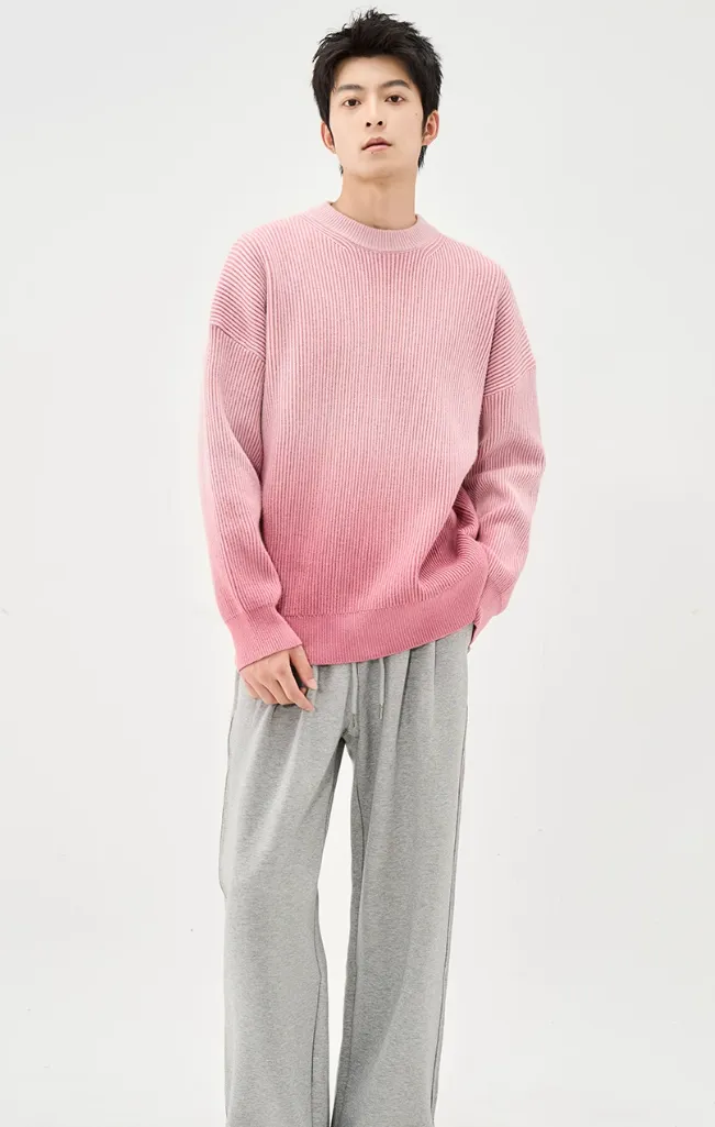 Ribbed Crew Neck Ombre Sweater