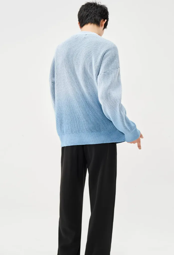 Ribbed Crew Neck Ombre Sweater