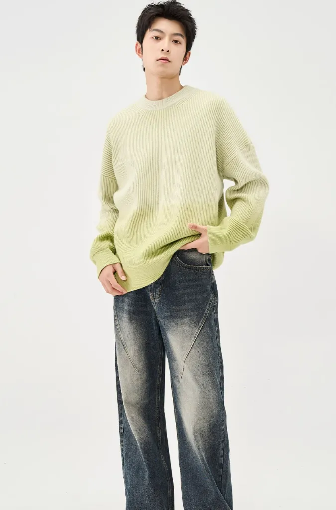 Ribbed Crew Neck Ombre Sweater