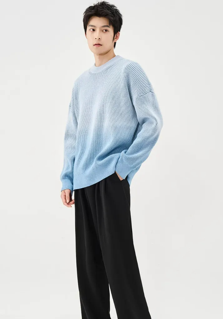 Ribbed Crew Neck Ombre Sweater