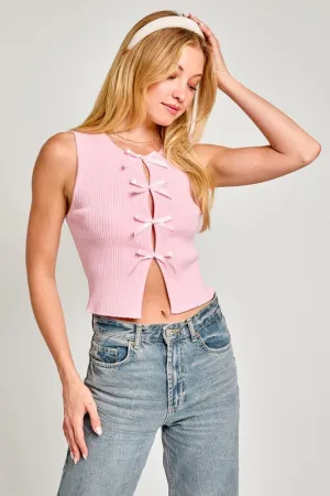 Satin Bow Detail Sleeveless Sweater Top