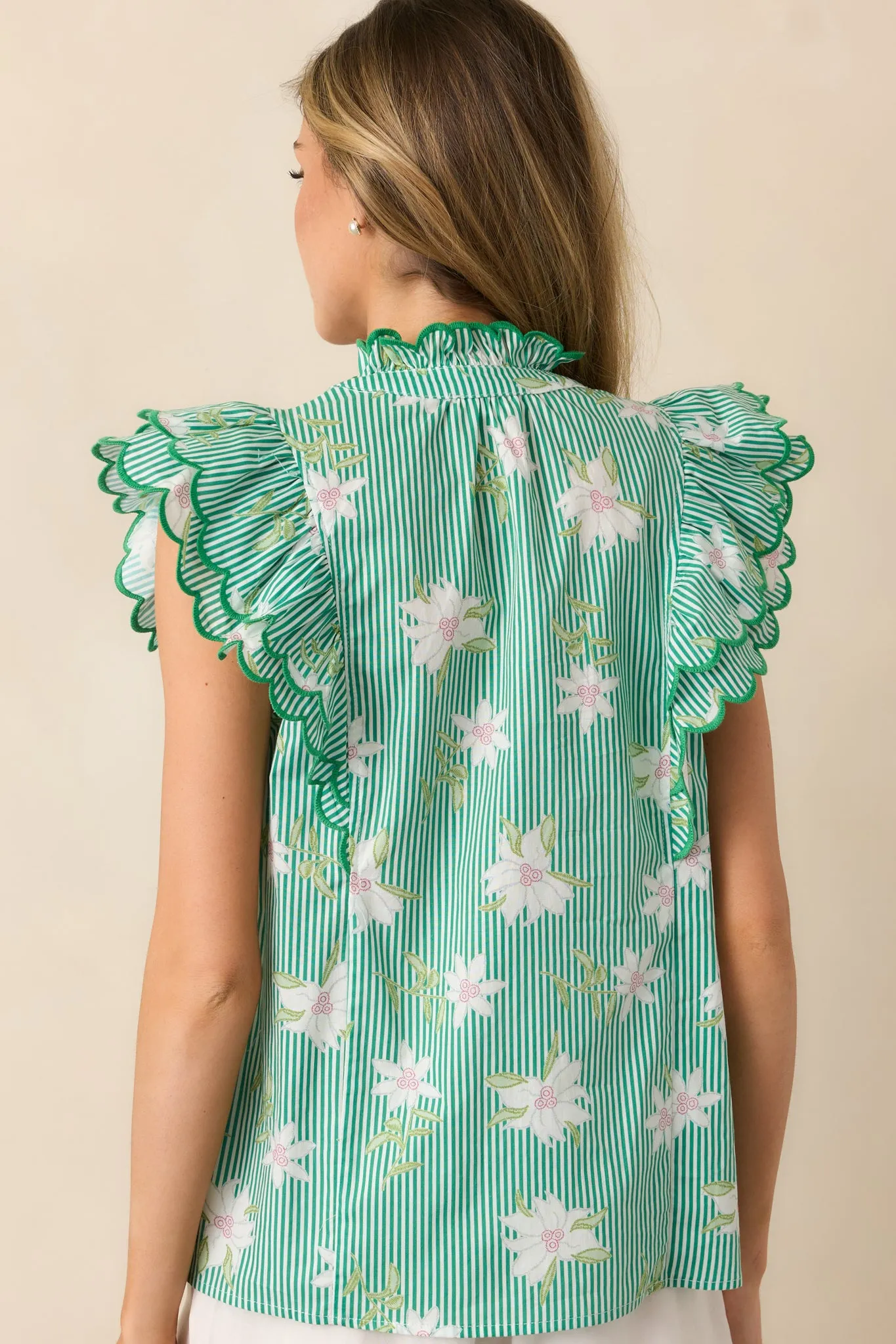 Sidewalk Cafè Green Floral Cotton Flutter Sleeve Top