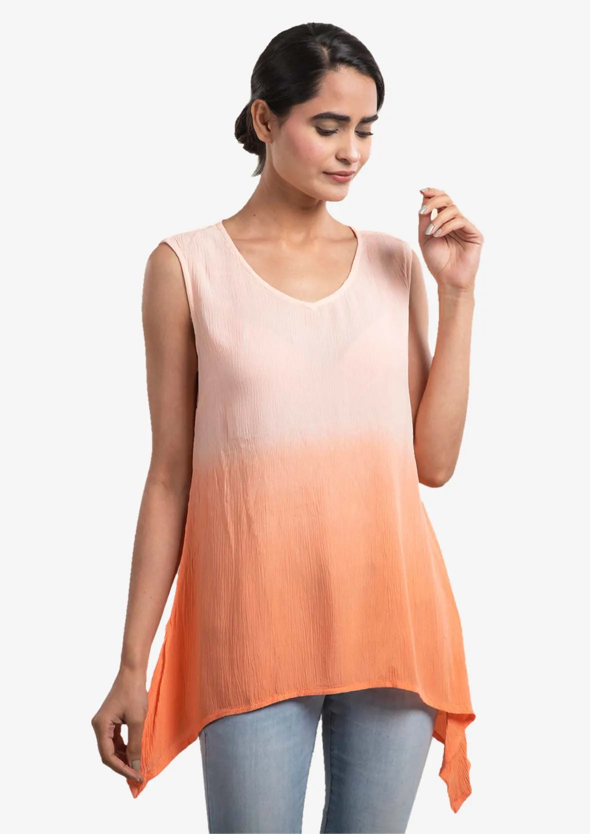 Sleeveless Ombre Top With Handkerchief Hem