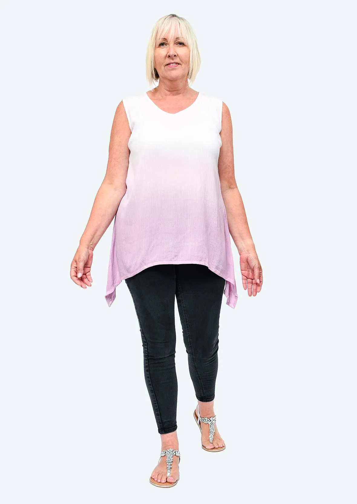 Sleeveless Ombre Top With Handkerchief Hem