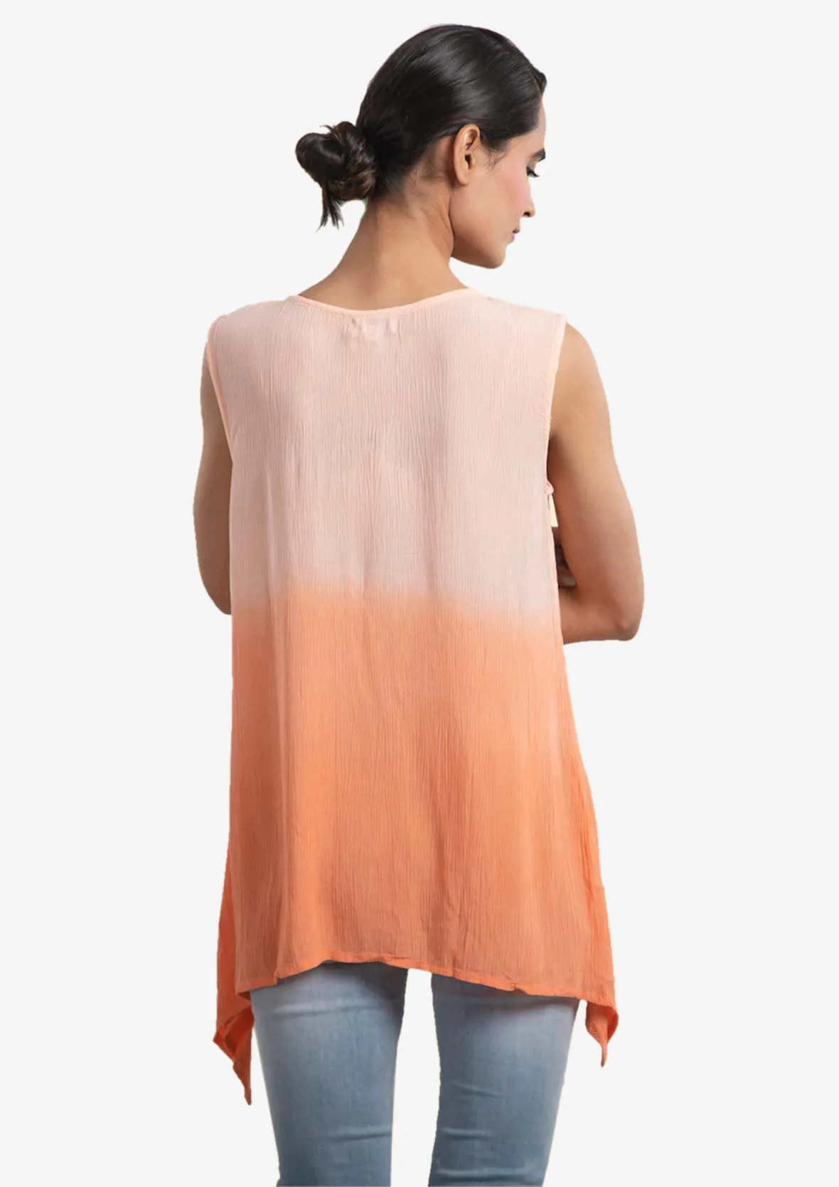 Sleeveless Ombre Top With Handkerchief Hem