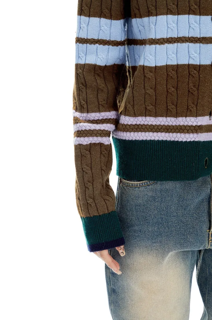 Slim Striped Cable-Knit Cardigan Sweater