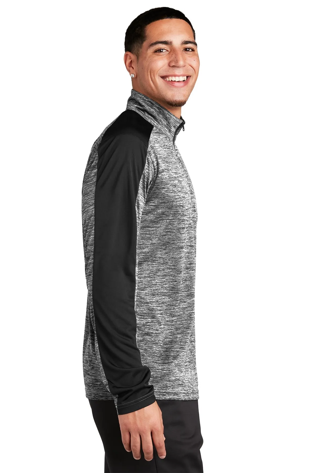 Sport-Tek PosiCharge Electric Heather Colorblock Branded 1/4-Zip Pullovers, Black Electric/ Black