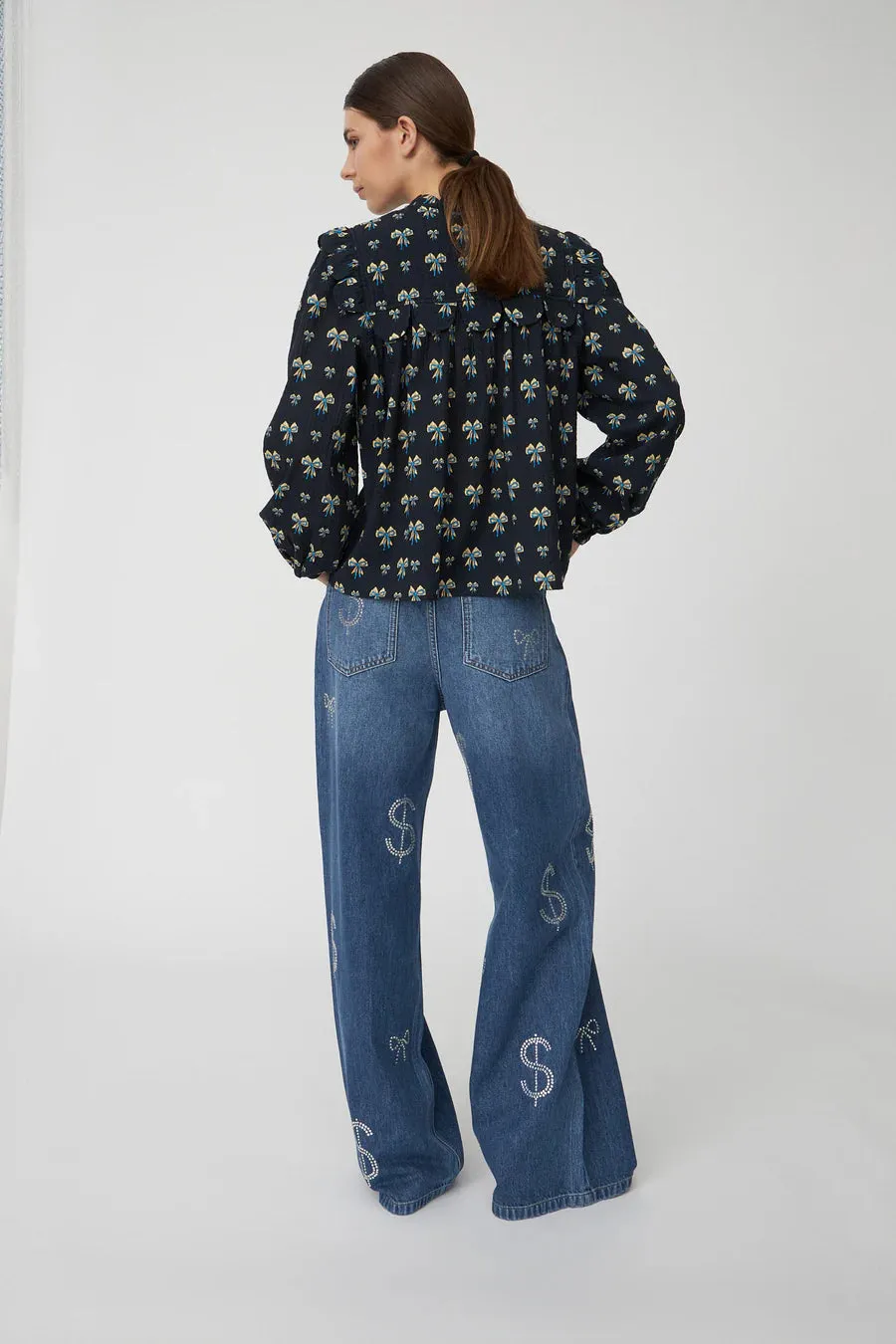 Stella Nova Bow Printed Blue Tongue Blouse