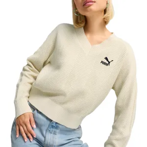 T7 Knitted Logo V Neck Long Sleeve Sweater