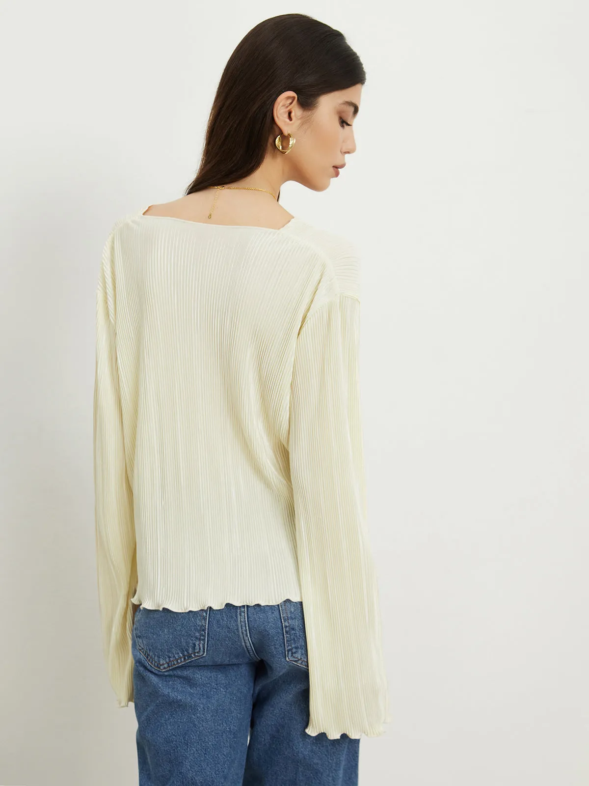 Textured Ruffle Graceful Trim Tied Blouse