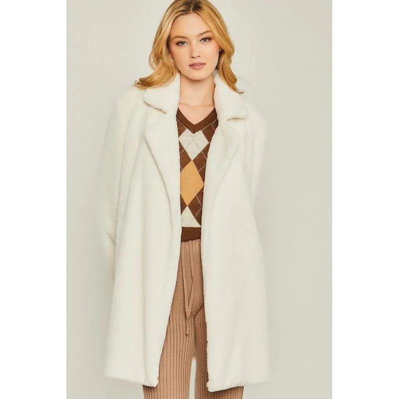 The Aspen Faux Fur Coat in Camel, Ivory and Black