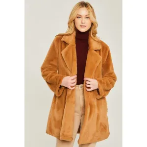 The Aspen Faux Fur Coat in Camel, Ivory and Black