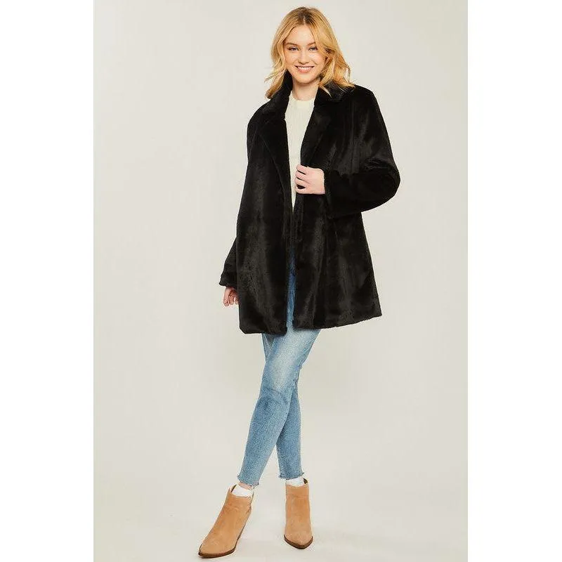 The Aspen Faux Fur Coat in Camel, Ivory and Black