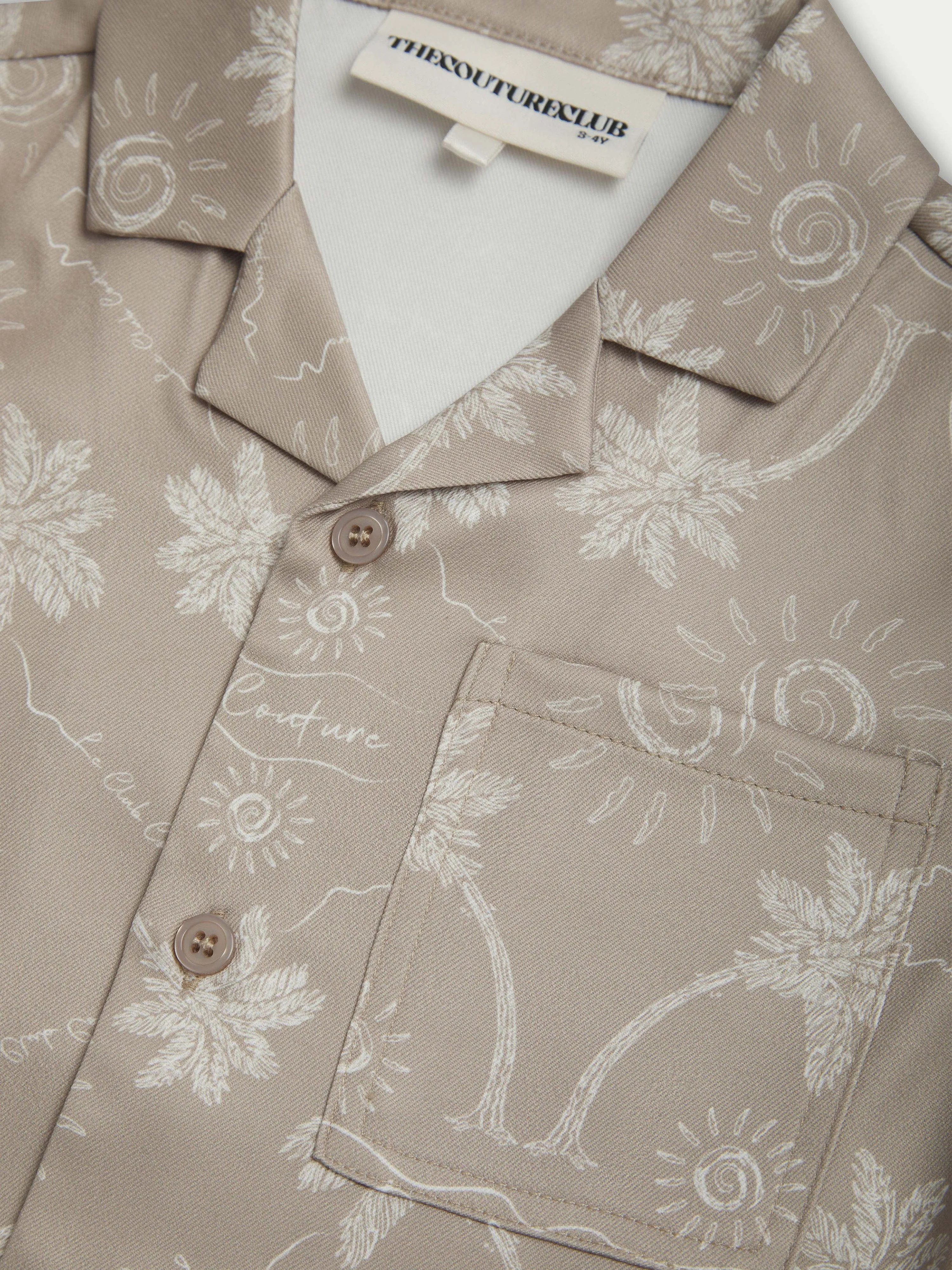 The Couture Club Kids Palm Print Embroidered Shirt in Beige