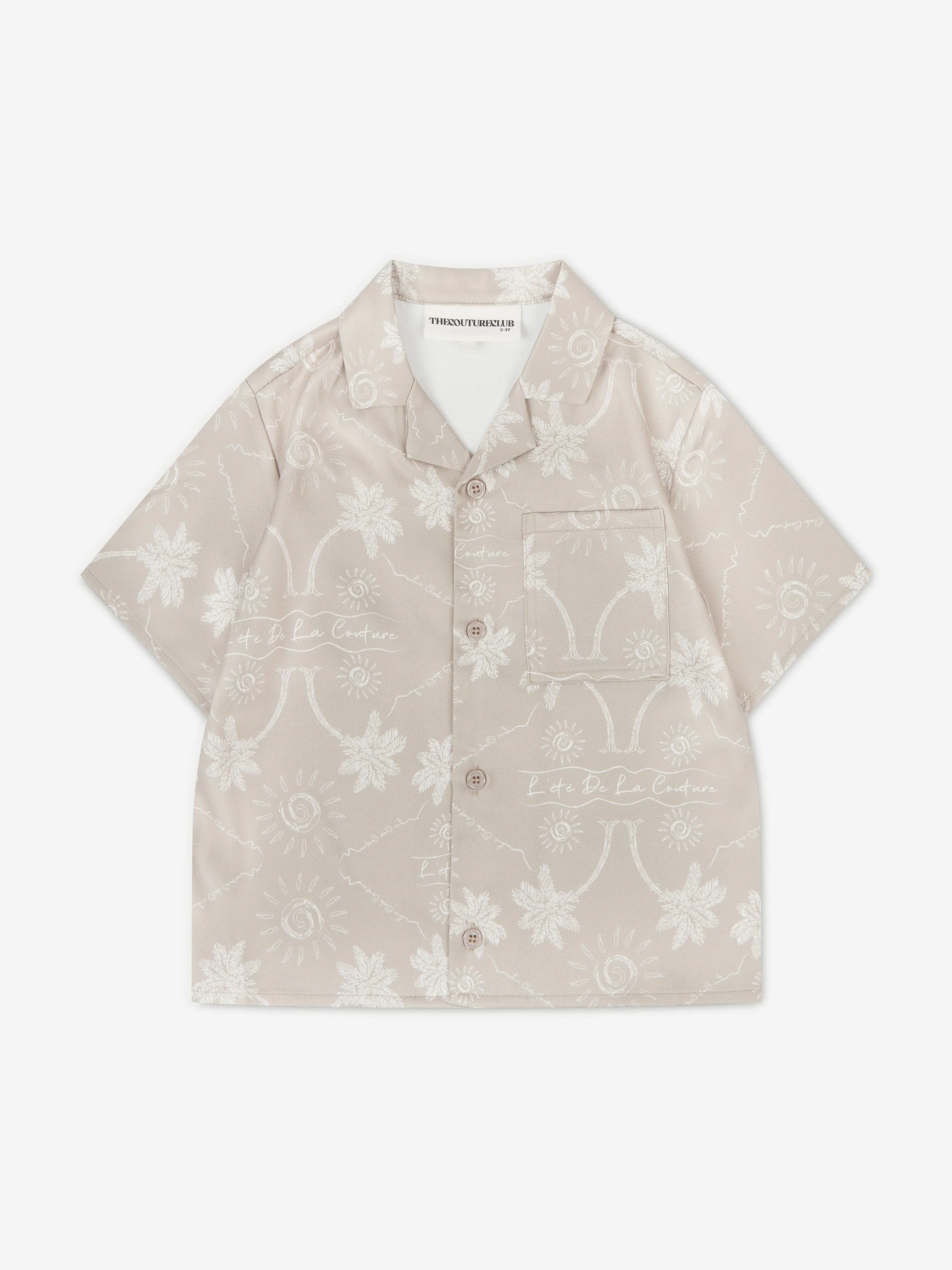 The Couture Club Kids Palm Print Embroidered Shirt in Beige