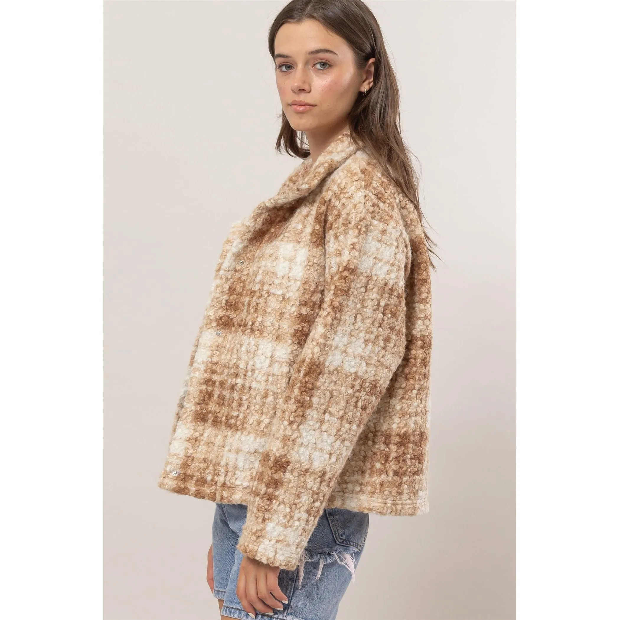 The Hayride Camel Plaid Cozy Jacket with Pockets