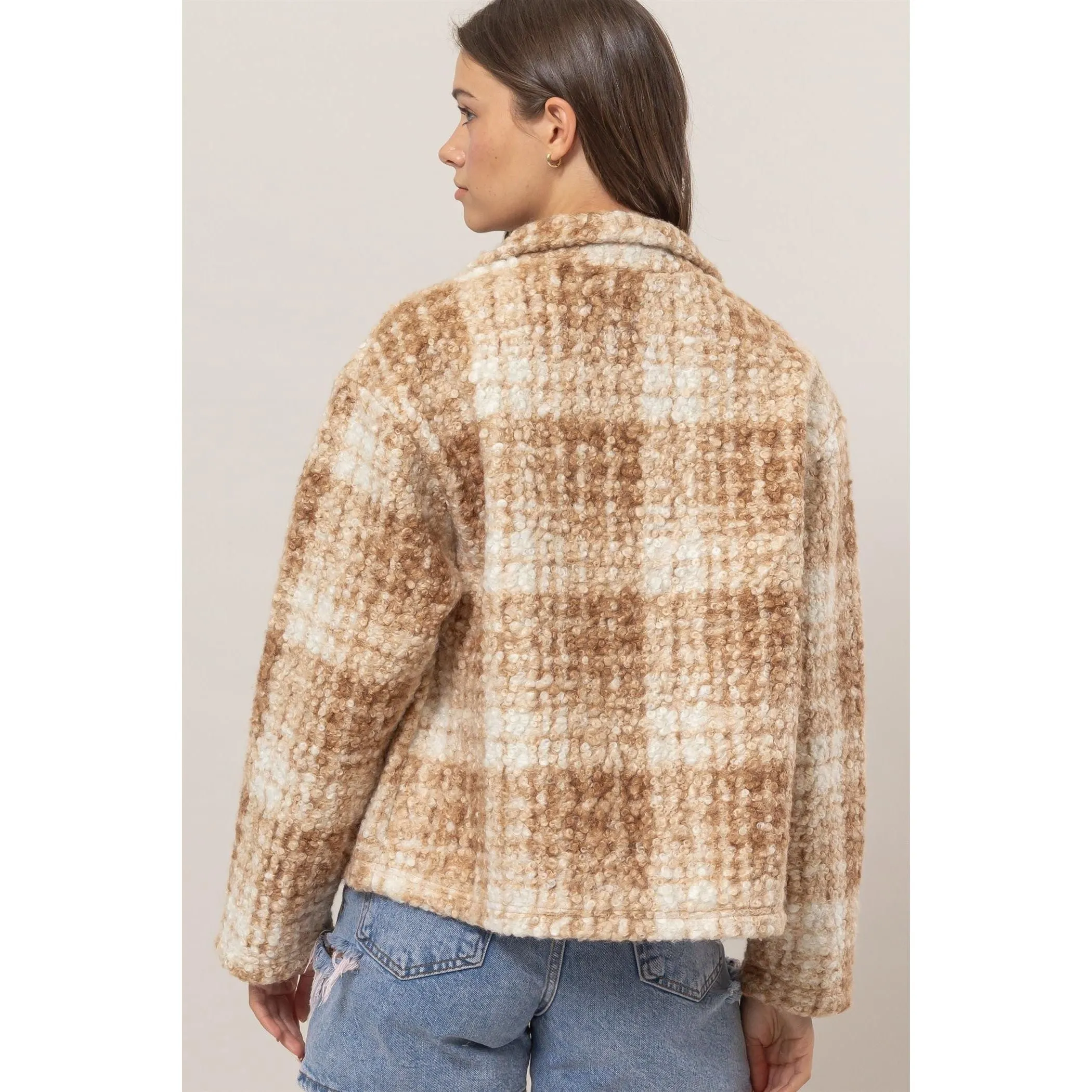 The Hayride Camel Plaid Cozy Jacket with Pockets