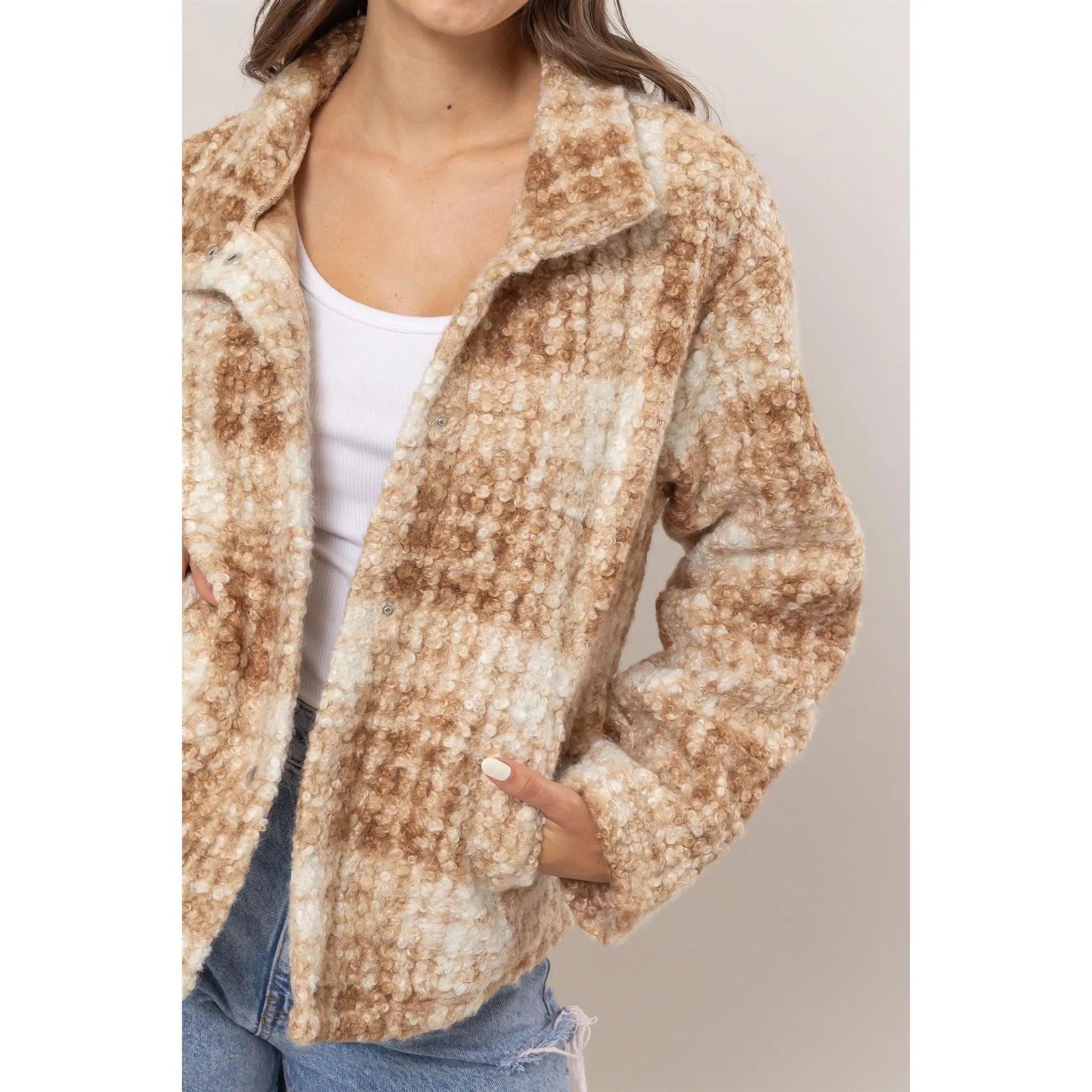 The Hayride Camel Plaid Cozy Jacket with Pockets