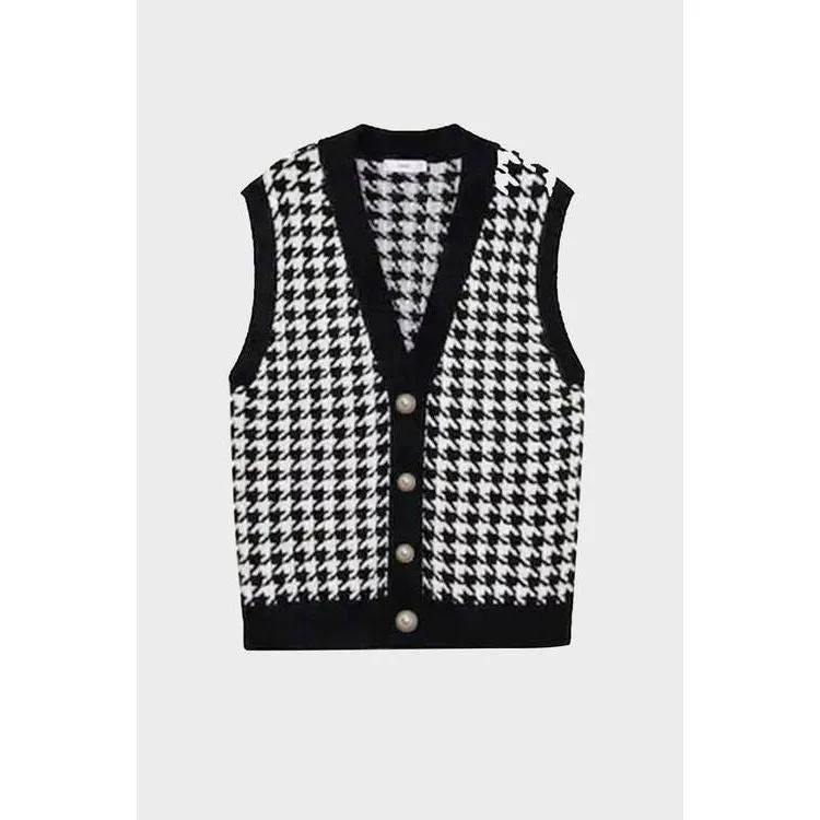 The Houndstooth Button Front Sweater Vest