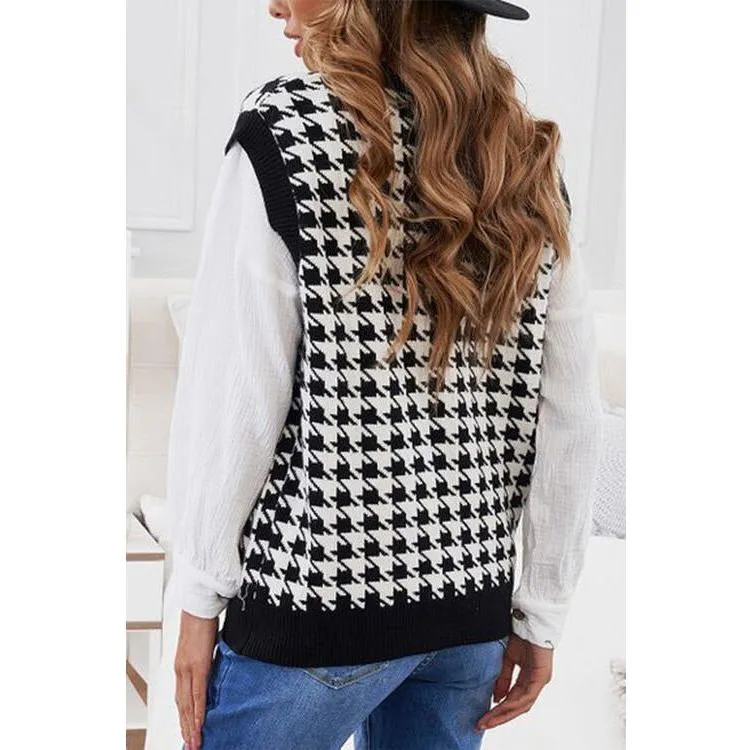 The Houndstooth Button Front Sweater Vest