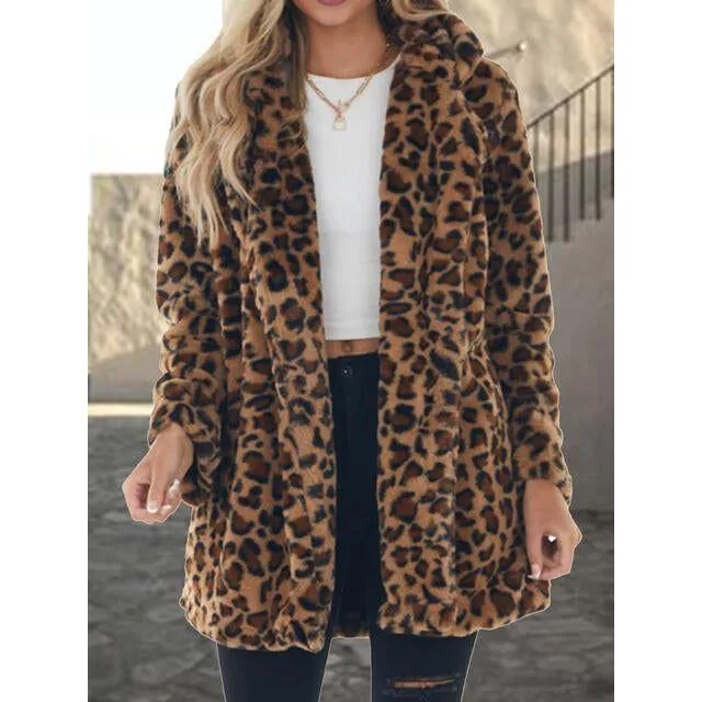 The Leopard Collared Neck Coat with Pockets