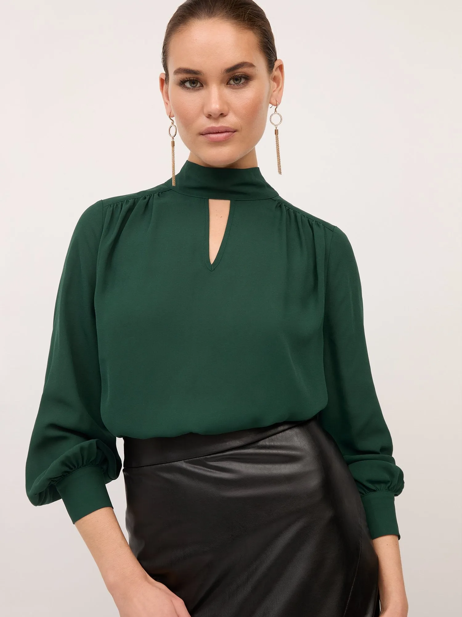 Tie-Back Mock-Neck Blouse