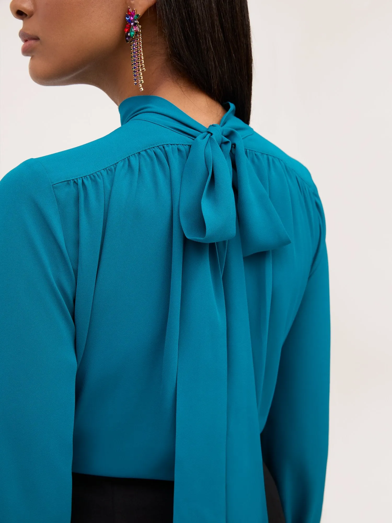 Tie-Back Mock-Neck Blouse