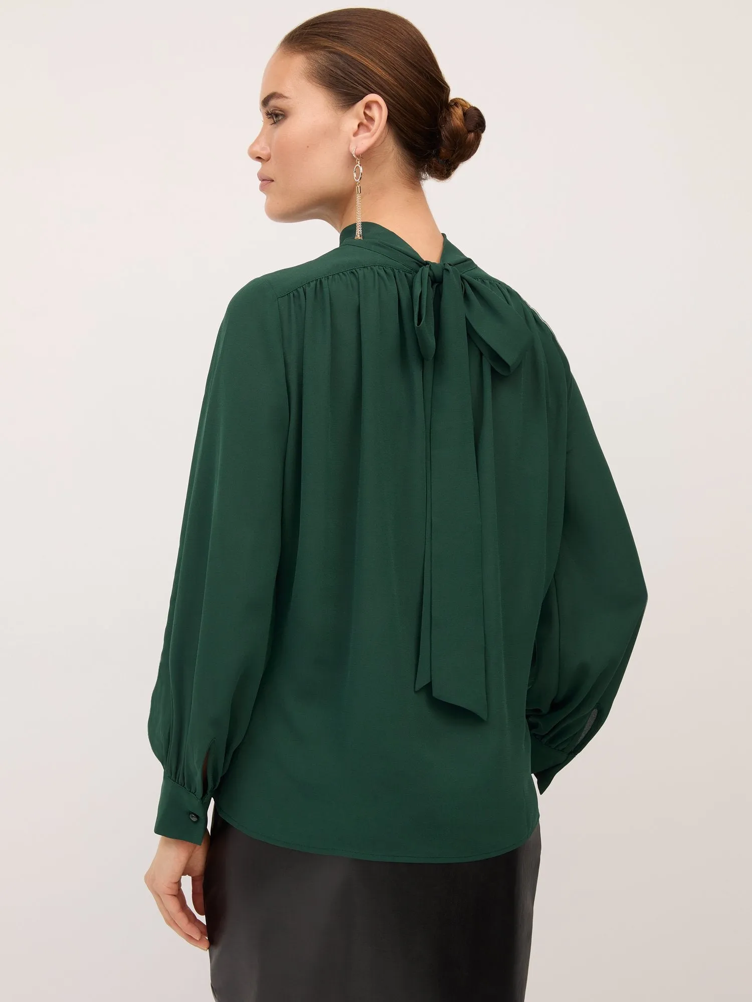 Tie-Back Mock-Neck Blouse