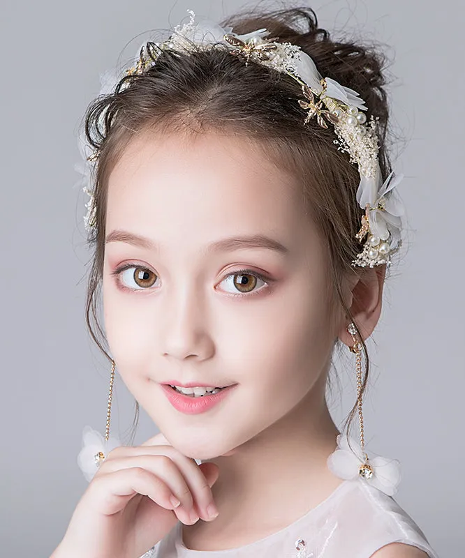 Unique Gold Alloy Tulle Pearl Dragonfly Kids Hairpin IU048