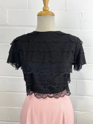 Vintage 1960s Black Lace Short Sleeve Top, Small