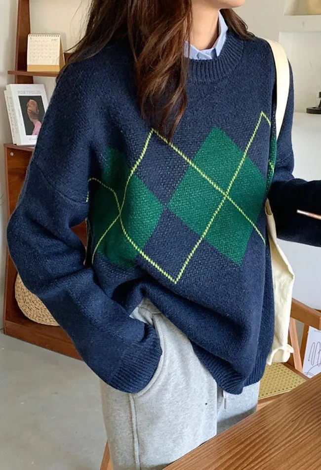 Vintage Argyle Pullover Sweater