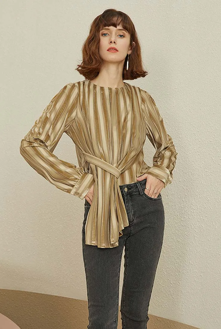 Vintage Long-sleeved Stripe Velvet Blouses