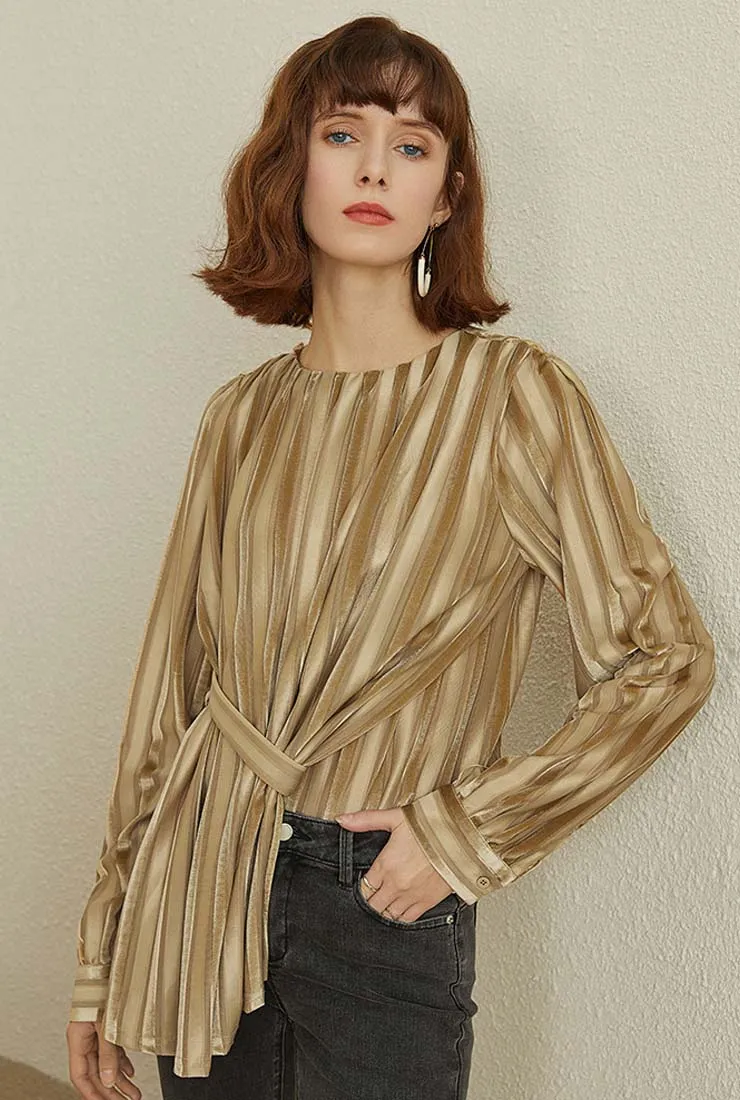 Vintage Long-sleeved Stripe Velvet Blouses