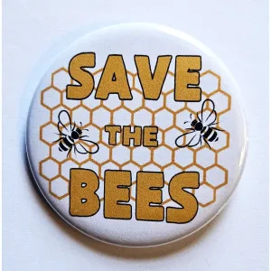 Vintage Reproduction Save the Bees Environmental Small Pinback Button | 1.25" Diameter