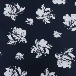 White Floral Navy Printed Polyester Crepe Fabric