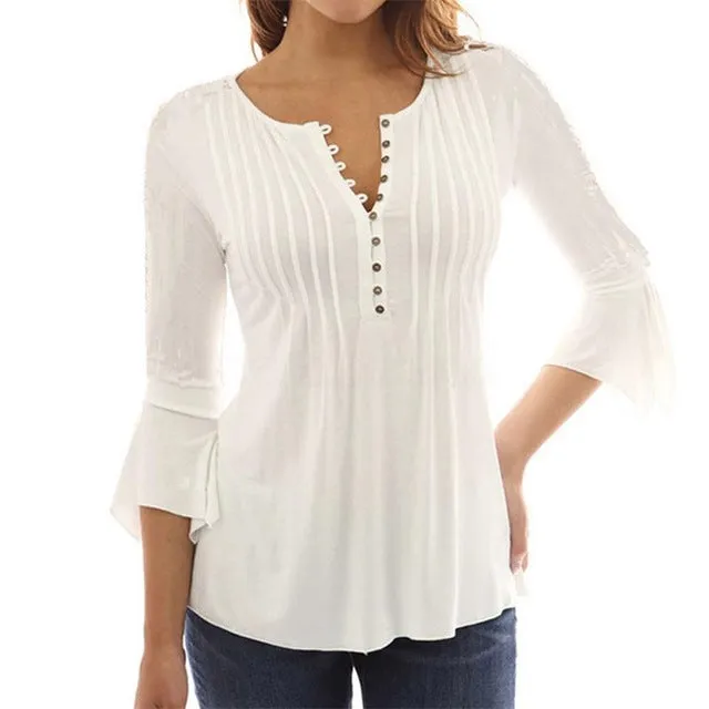 Women Blouse Shirts Elegant Ruffles Women Tops Flare Sleeve