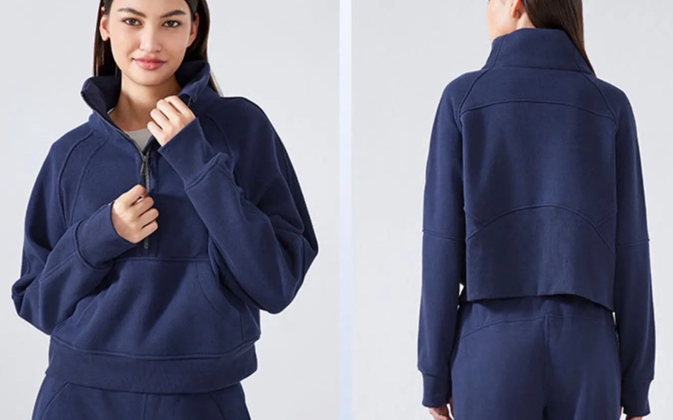 Women Casual Stand Collar Half Zip Pullover Sweatshirts