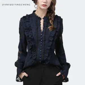 Women Long Flared Sleeve Lace Tops