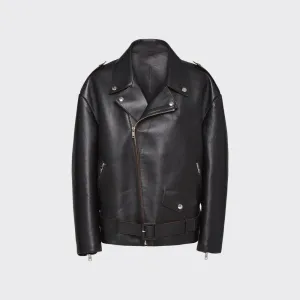 Women's black leather biker jacket