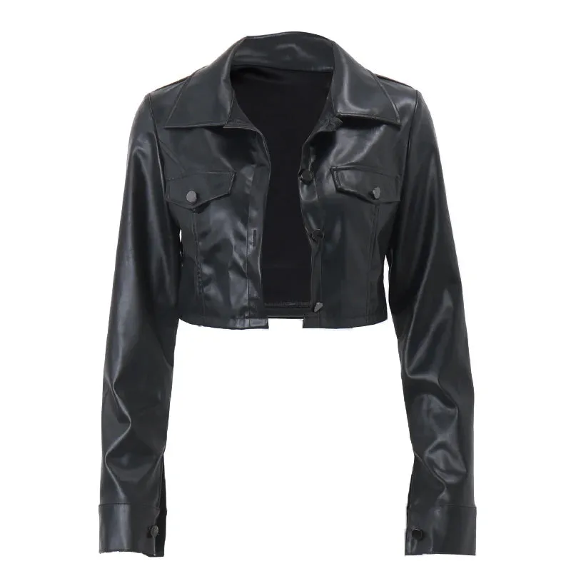 Xeemilo Autumn Faux Leather Short Jacket Y2K Style Coat